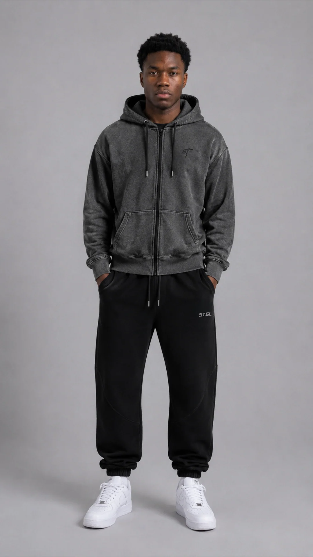 STSL® Zip Hoodie – Washed Black - Image 6